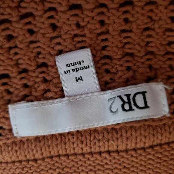 DR2 Women's M Crop Sweater Orange Crochet Button Front Short Sleeve Cotton - Picture 4 of 5